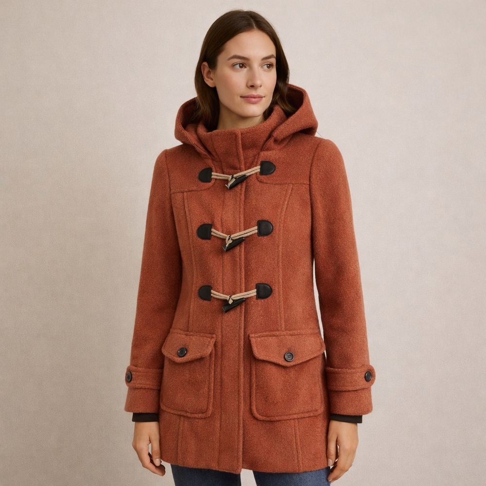 Vintage Esprit Hooded Duffle Coat - Rust-pink and brown colour